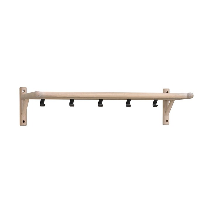 Milford eikenhouten kapstok whitewash - met hoedenplank  - 80 cm - 5 haakjes