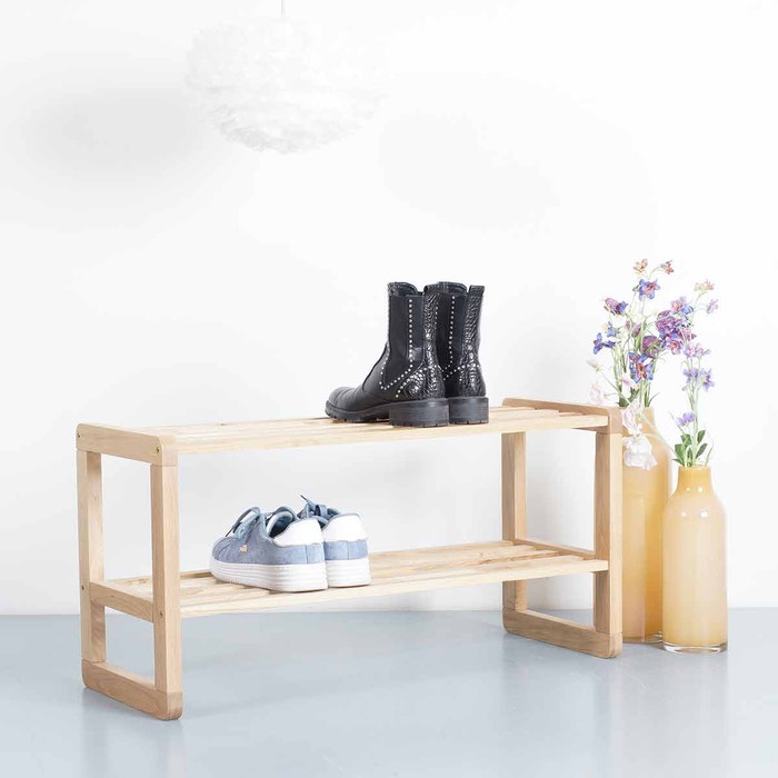 Metro eikenhouten schoenenrek naturel - 80 x 30 cm - schoenenkast