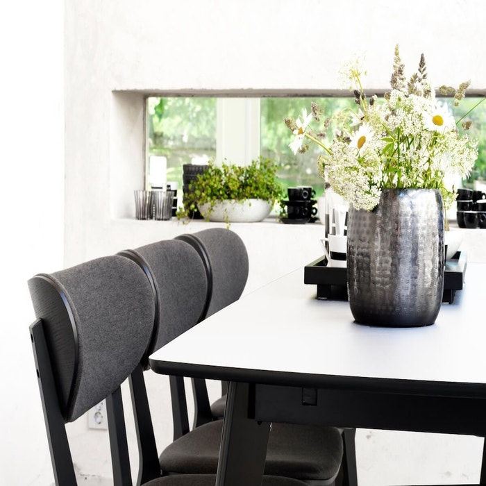 Olivia verlengbare houten eettafel zwart - met wit tafelblad - 190 x 90 cm - krasbestendig - HPL