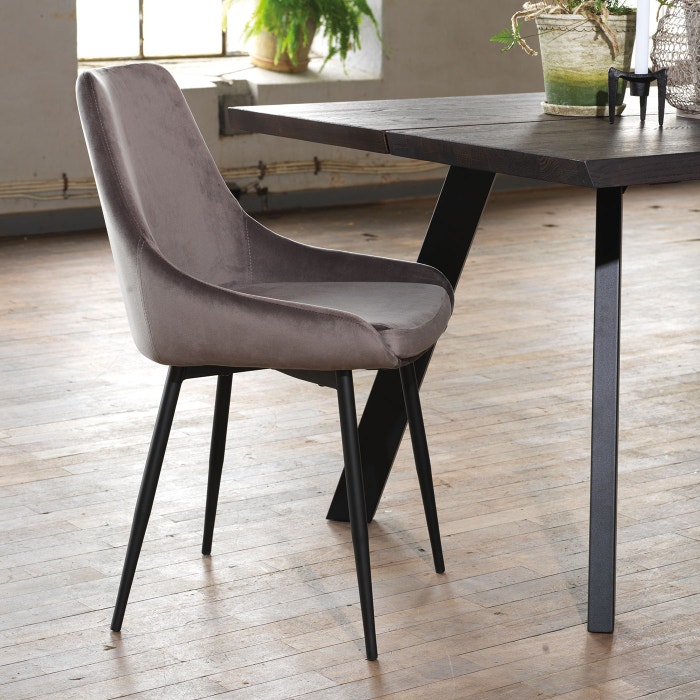 Sierra velvet eetkamerstoel grijs - eettafelstoel - stof - fluweel - modern - zwarte poten