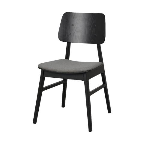 Nagano houten eetkamerstoel zwart - met grijs zitkussen