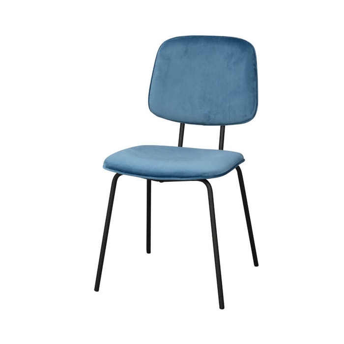 Baldwin eetkamerstoel velvet blauw - metalen onderstel