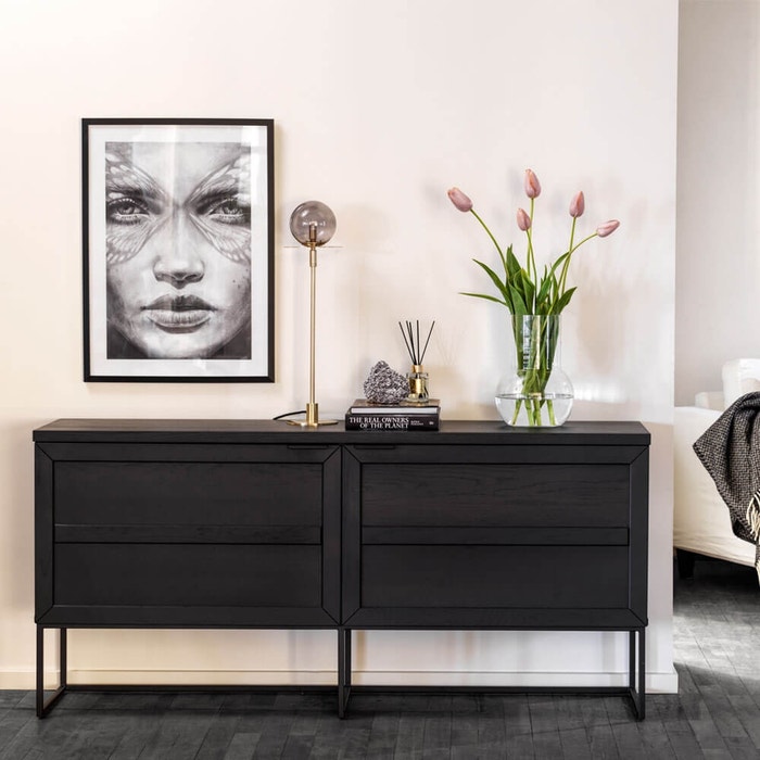 Everett eikenhouten dressoir zwart - 160 x 41 cm - wandkast - sideboard