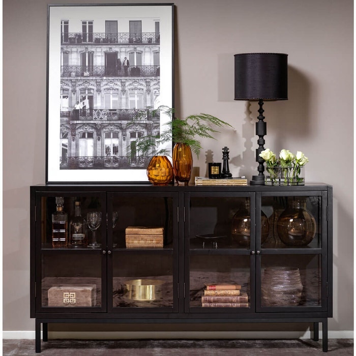 Marshall houten vitrinekast zwart - 160 x 88 cm - buffetkast - scandinavisch
