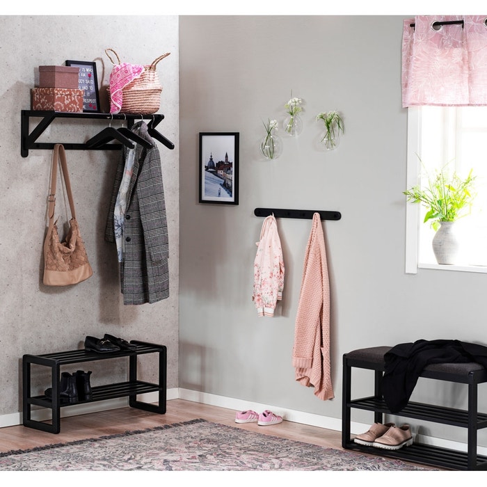 Metro eikenhouten schoenenrek zwart - 80 x 30 cm - schoenenkast