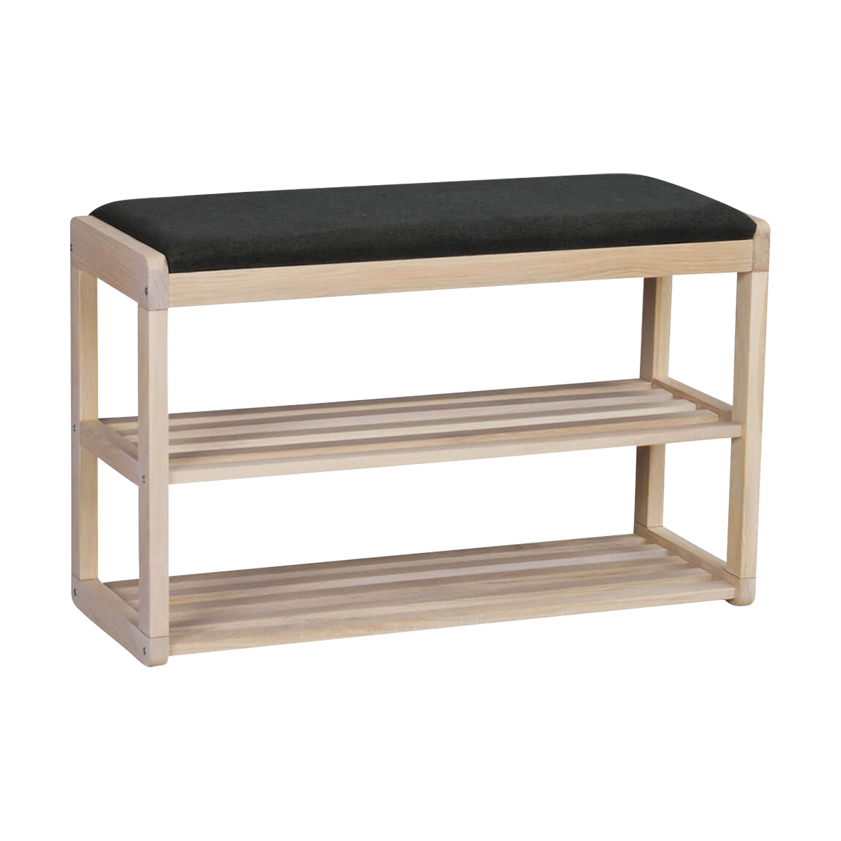 Metro eikenhouten schoenenrek whitewash - met zitkussen - 80 x 30 cm