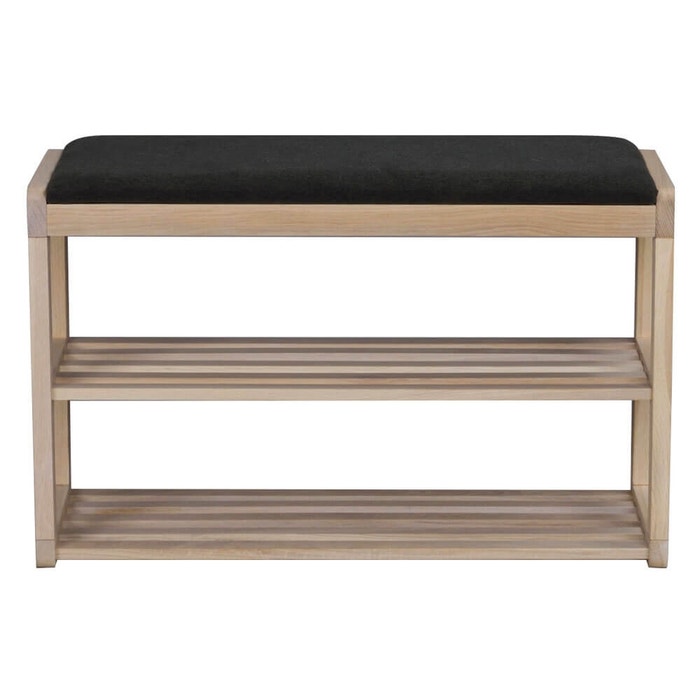 Metro eikenhouten schoenenrek whitewash - met zitkussen - 80 x 30 cm - halbank