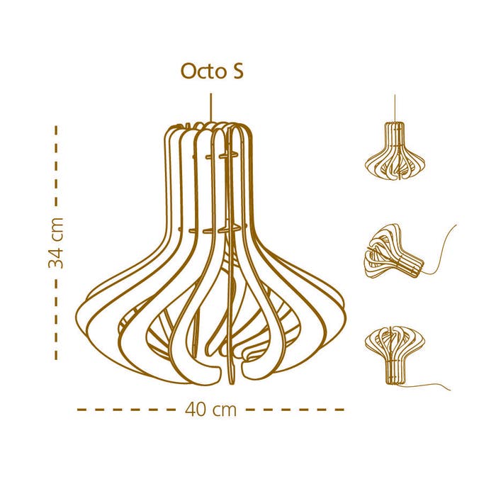 Octopus S houten hanglamp small - met koordset wit  - Ø 40 cm 