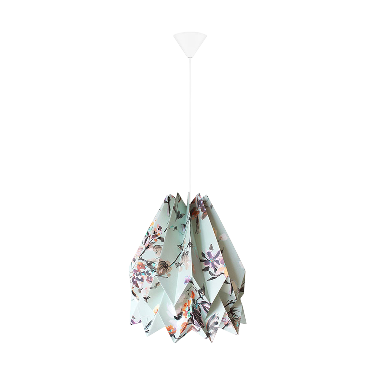 Origami hanglamp met koordset - Papier - Bloemenprint - Ø 30 cm - Mint