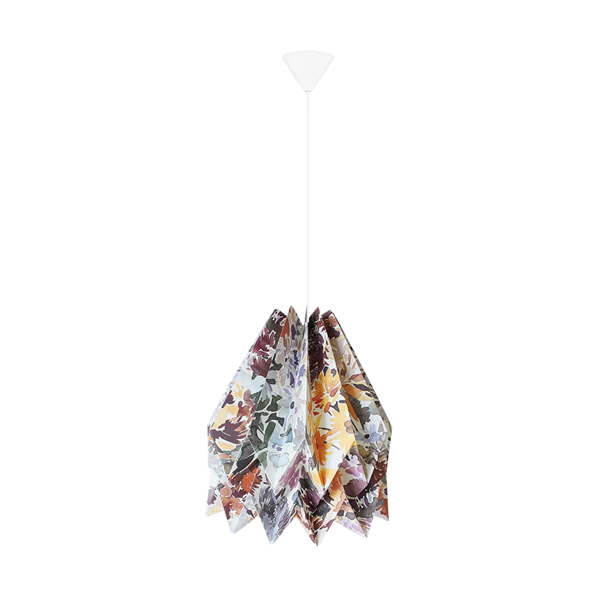 Origami hanglamp met koordset - Papier - Bloemenprint - Ø 30 cm - Geel