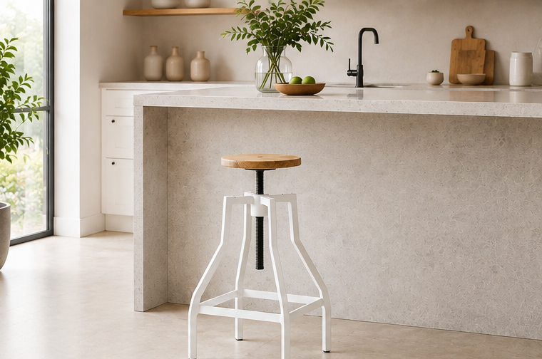 Hoge draaibare kruk wit - in hoogte verstelbaar - Industriele - pianokruk - horeca - metalen