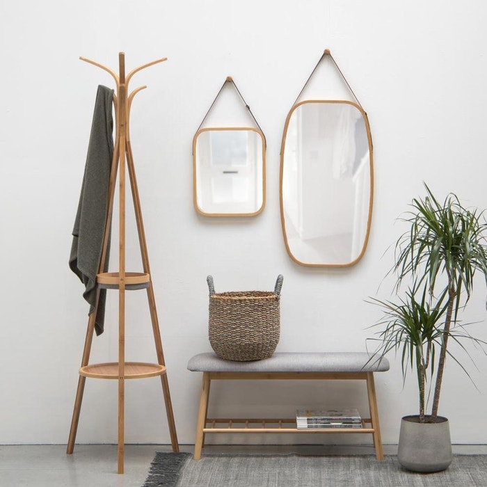 Native bamboe wandspiegel naturel - large 43 x 74 cm - spiegel - hal - ovaal - in woonkamer - decoratie - langwerpig - scandinavisch