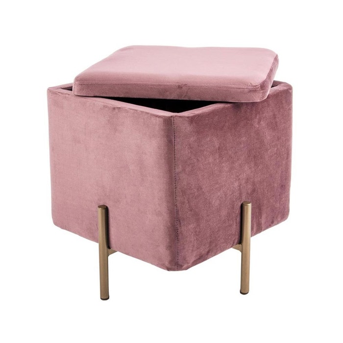 Snog velvet poef roze - 45 x 47 cm - opbergpoef - fluwelen - met deksel - stoffen - op pootjes - slaapkamer - woonkamer