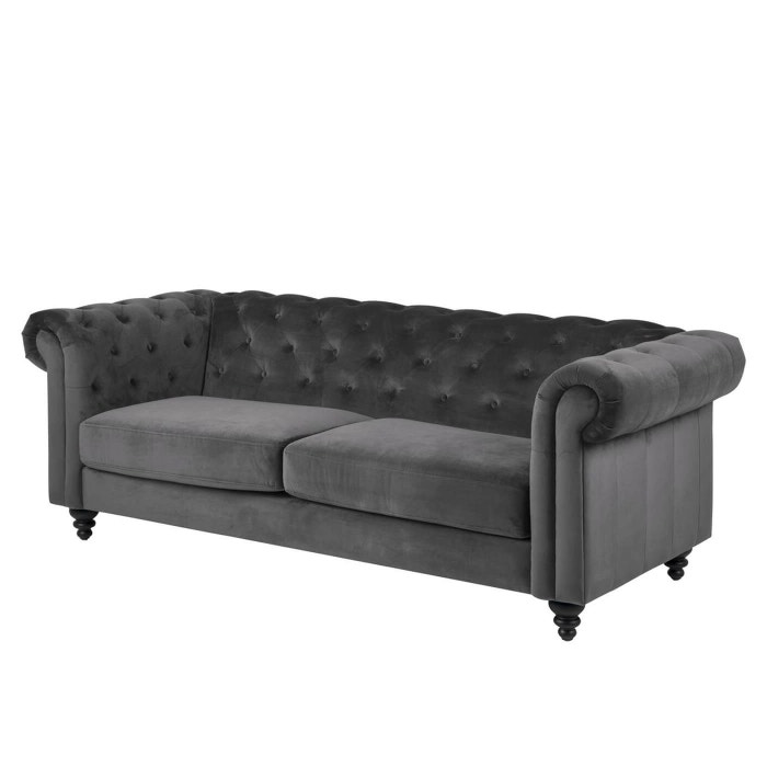 Sjors velvet 3 zitsbank donkergrijs - 219 cm