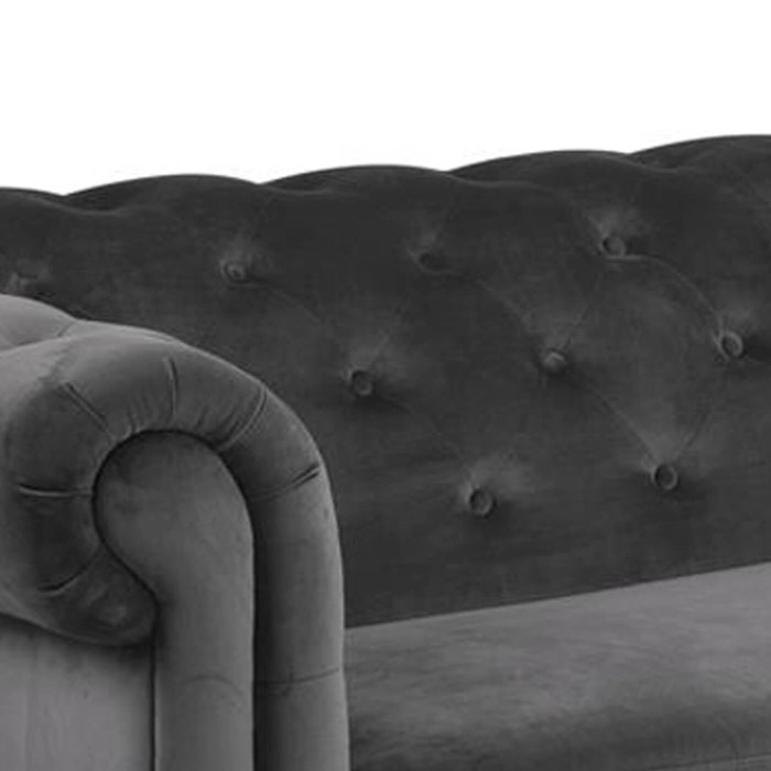 Sjors velvet 3 zitsbank donkergrijs - 219 cm - driezitsbank - chesterfield