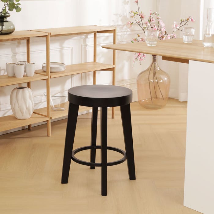Fico houten barkruk zwart gebeitst - 61 cm - kookeiland