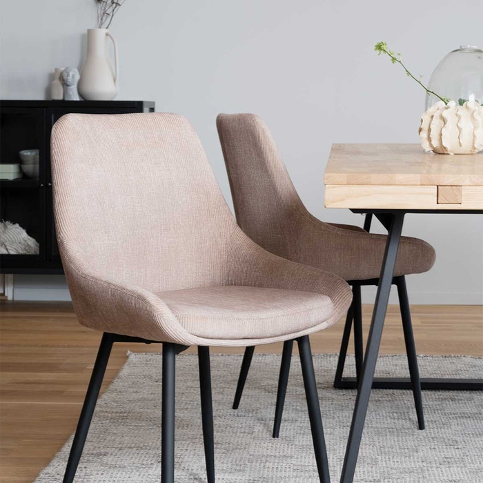 Sierra ribstof eetkamerstoel beige - licht bruine