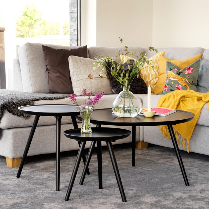 Daisy ronde houten bijzettafels zwart - set van 2 - tafeltje - bij bank - 2 bijzettafeltjes - hout rond - scandinavische