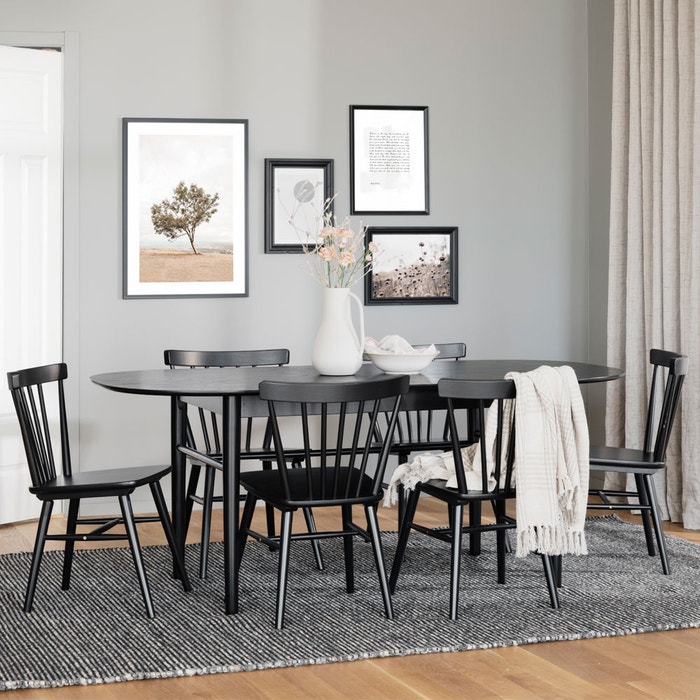 Akita ovale houten eettafel zwart - 190 x 90 cm - 6 persoons - zespersoons