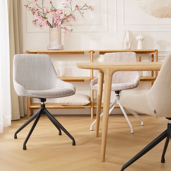 design draaibare eetkamerstoel beige gemêleerd - wit onderstel Nola-Isa 