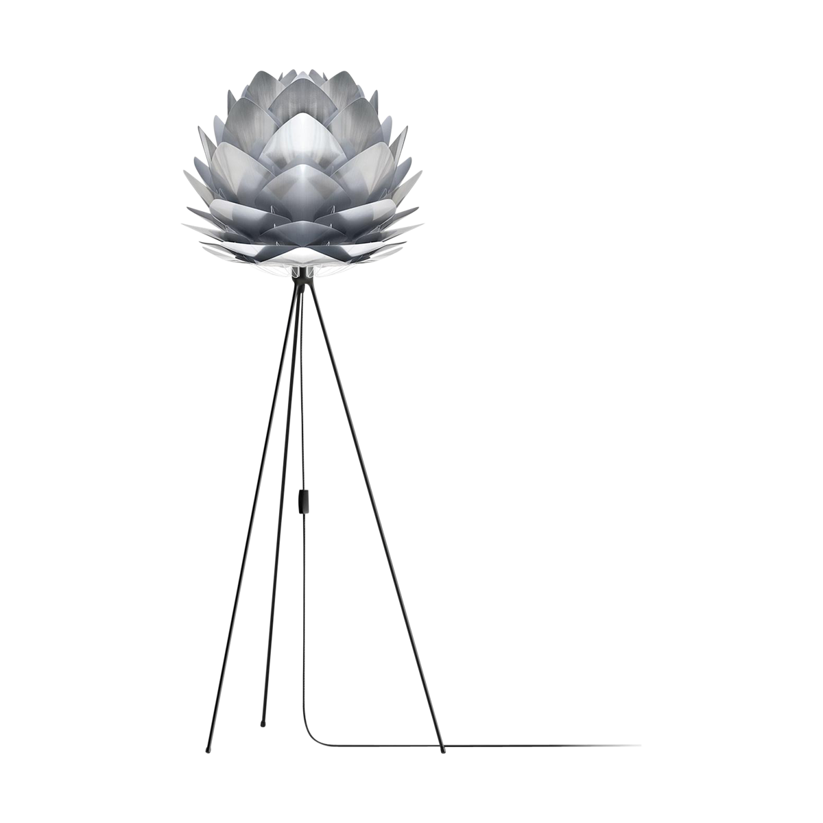 Silvia Medium vloerlamp brushed steel - met tripod zwart - Ø 50 cm