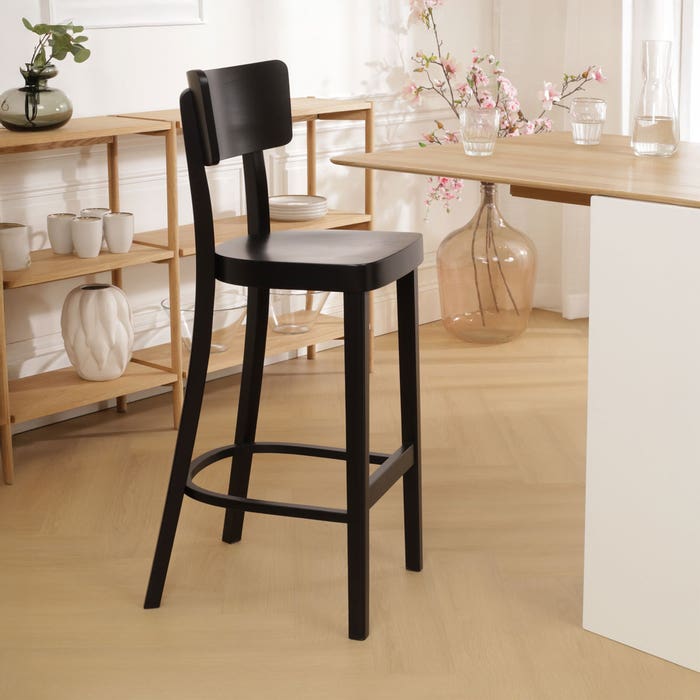 Felix houten barkruk zwart gebeitst - 75 cm - rugleuning - keuken
