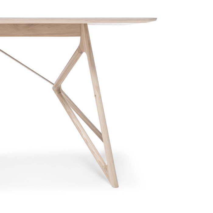 Tink table houten eettafel whitewash - met linoleum tafelblad dark olive - 160 x 90 cm - tafel - eetkamertafel - massief eiken - rechthoekig - scandinavisch - licht eiken - linoleum tafelblad - groen