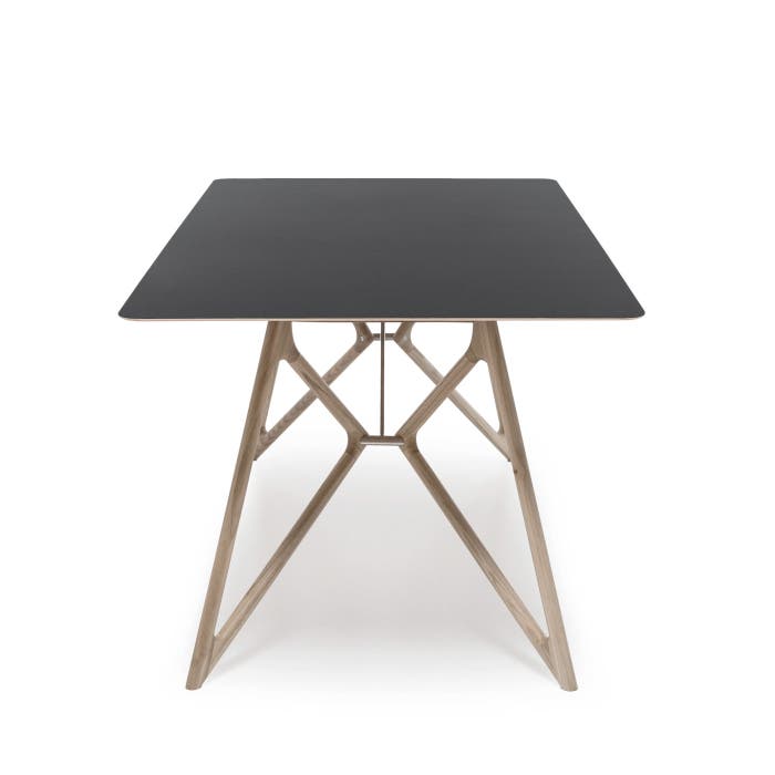Tink table houten eettafel whitewash - met linoleum tafelblad nero - 160 x 90 cm - tafel - eetkamertafel - zwart - massief eiken - rechthoekig - scandinavisch - licht eiken - linoleum tafelblad