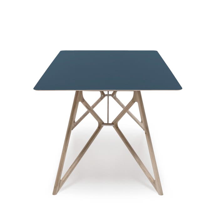Tink table houten eettafel whitewash - met linoleum tafelblad smokey blue - 200 x 90 cm - tafel - eetkamertafel - 6 persoons - massief eiken - rechthoekig - scandinavisch - licht eiken - linoleum tafelblad - blauw