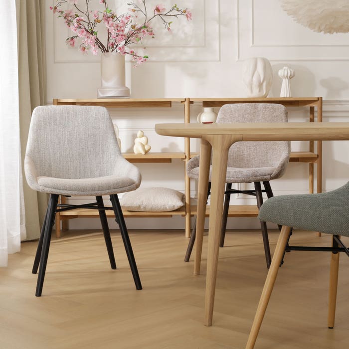 design eetkamerstoel beige gemêleerd - walnoot houten onderstel Nena-Isa 