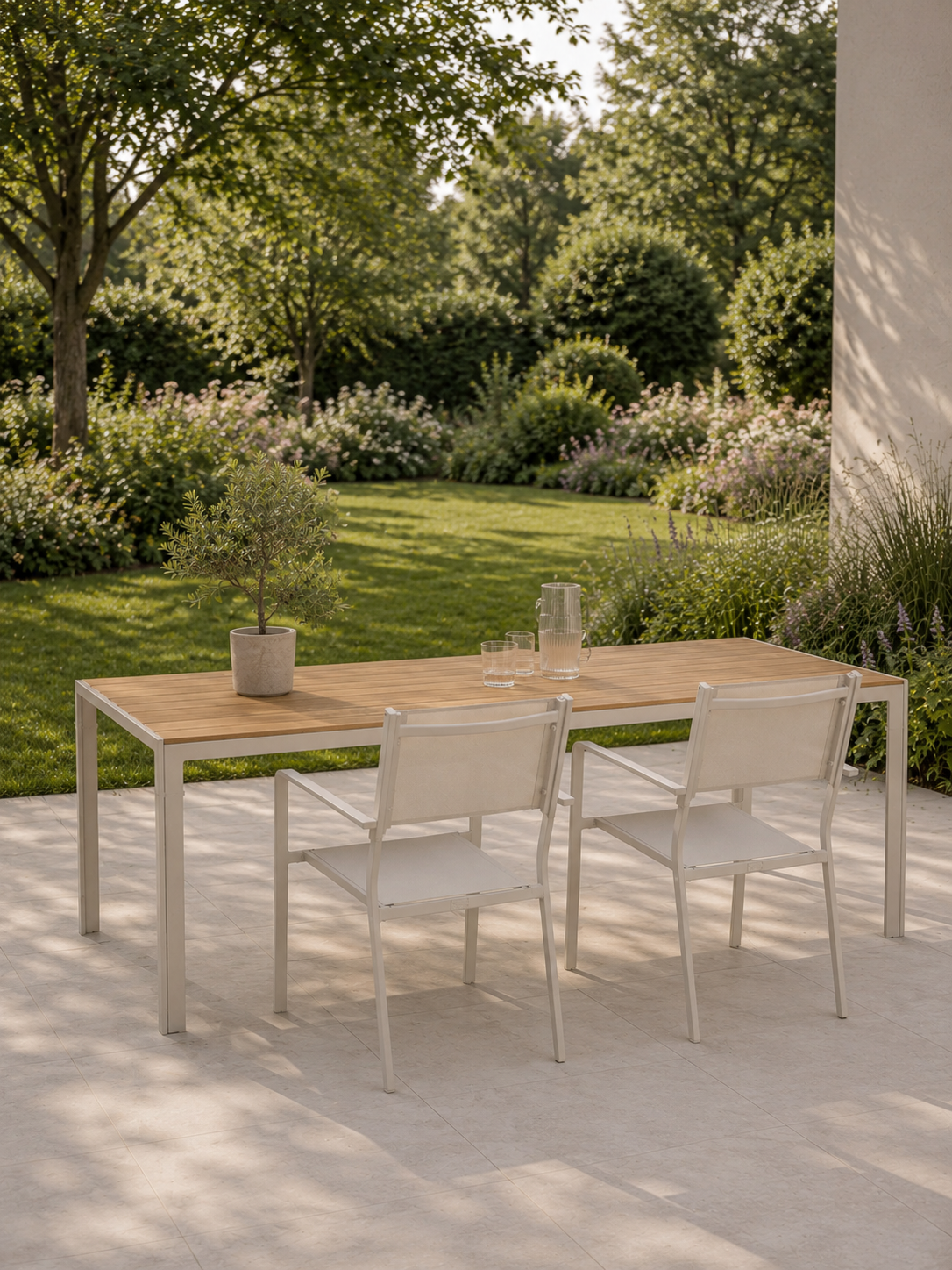 Aaron tuintafel polywood beige - 205 x 90 cm - terrastafel - aluminium - eettafel buiten