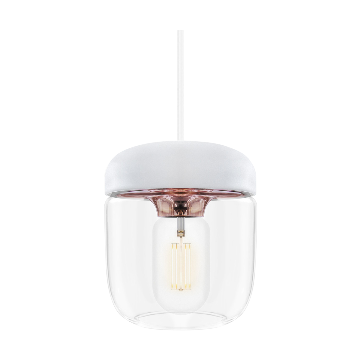 Acorn hanglamp wit met copper - met koordset wit - Ø 14 cm