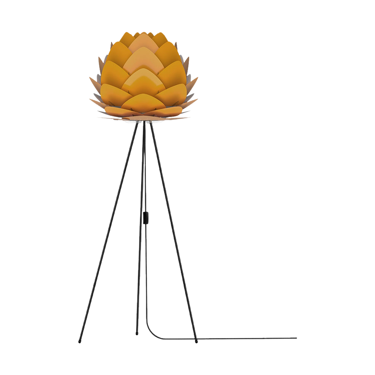 Aluvia Medium vloerlamp saffron yellow - met tripod zwart - Ø 59 cm