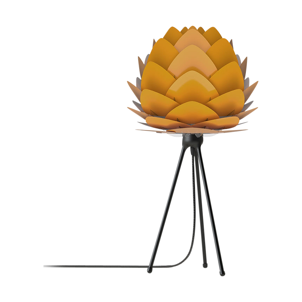 Aluvia Mini tafellamp saffron yellow - met tripod zwart - Ø 40 cm