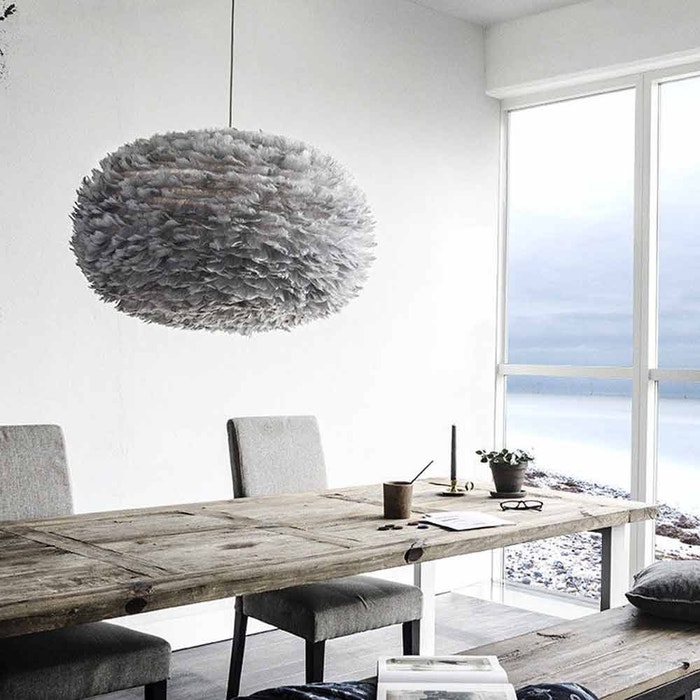 Eos X-large hanglamp light grey - met koordset zwart - Ø 75 cm - lichtgrijze - grote - veren