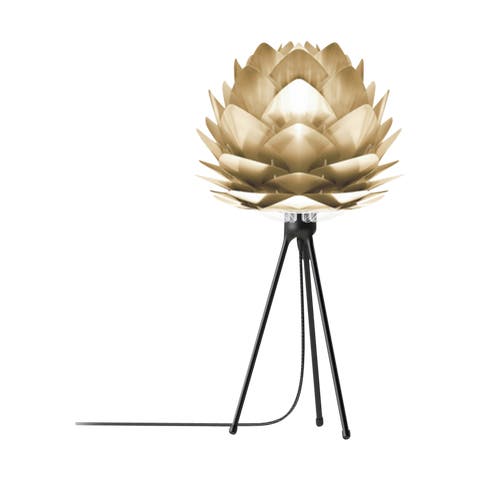Silvia Mini tafellamp brushed brass - met tripod zwart - Ø 32 cm
