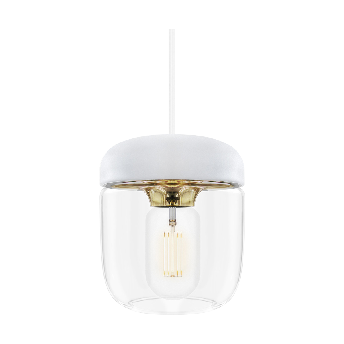 Acorn hanglamp wit met brass - met koordset wit - Ø 14 cm