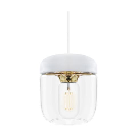 Acorn hanglamp wit met brass - met koordset wit - Ø 14 cm