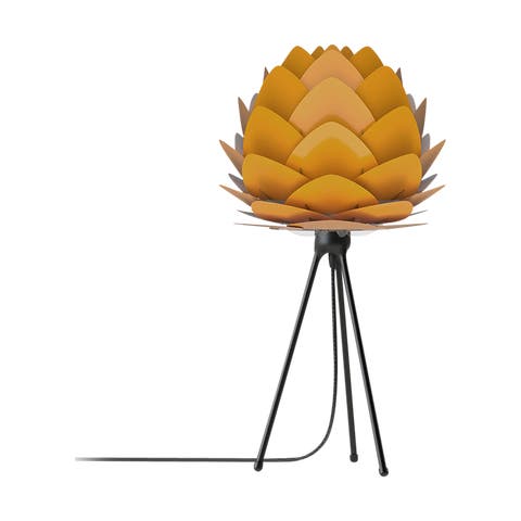 Aluvia Mini tafellamp saffron yellow - met tripod zwart - Ø 40 cm