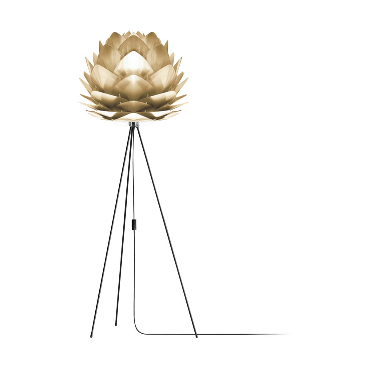 Silvia Medium vloerlamp brushed brass - met tripod zwart - Ø 50 cm