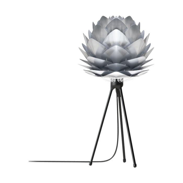 Silvia Mini tafellamp brushed steel - met tripod zwart - Ø 32 cm