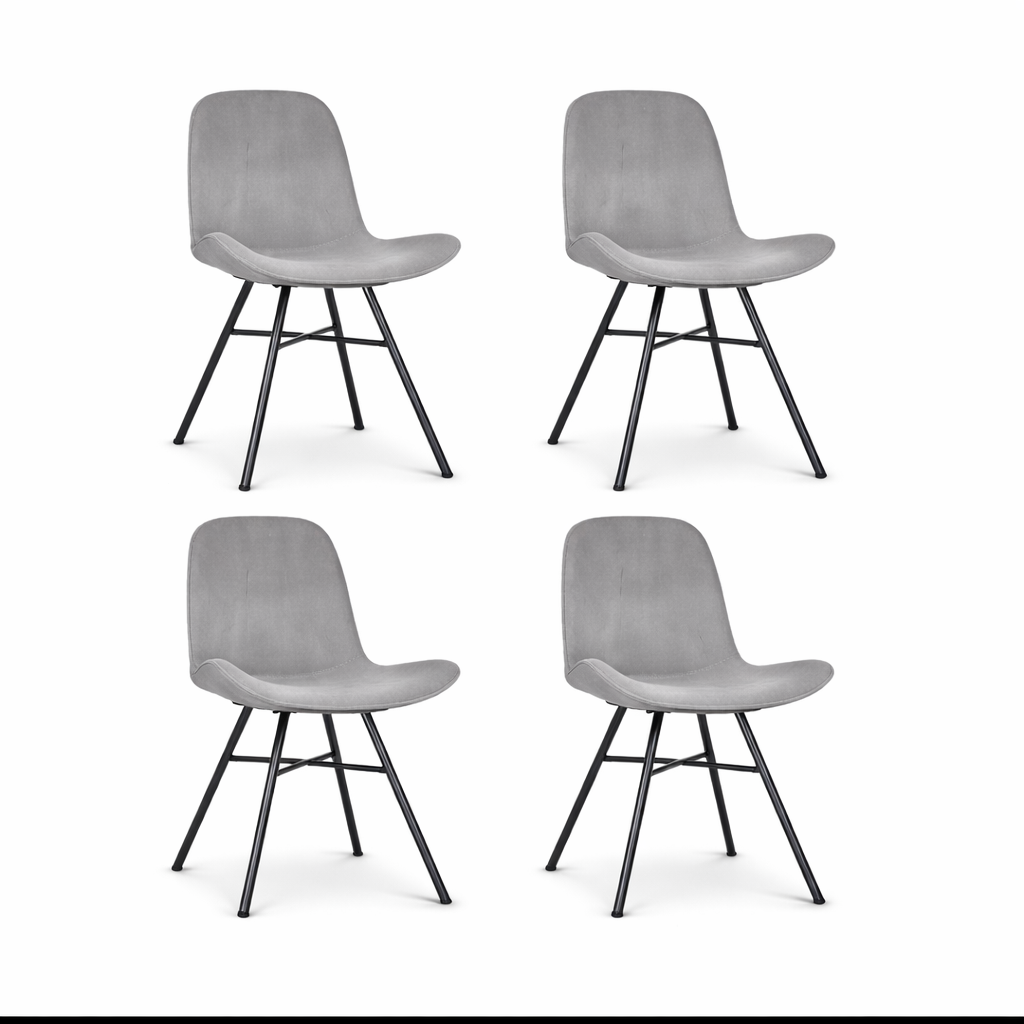 Noa-Fé eetkamerstoel velvet grijs - zwart onderstel - set van 4