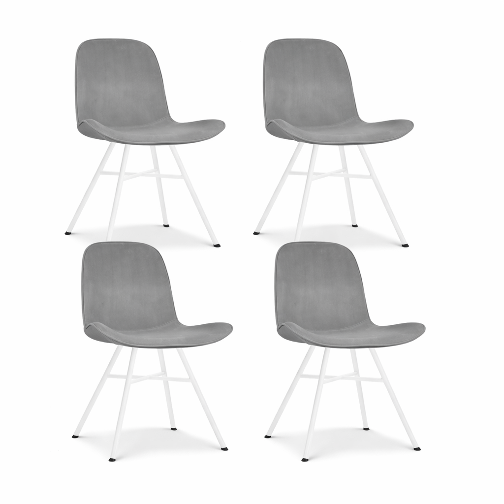 Noa-Fé eetkamerstoel velvet grijs - wit onderstel - set van 4