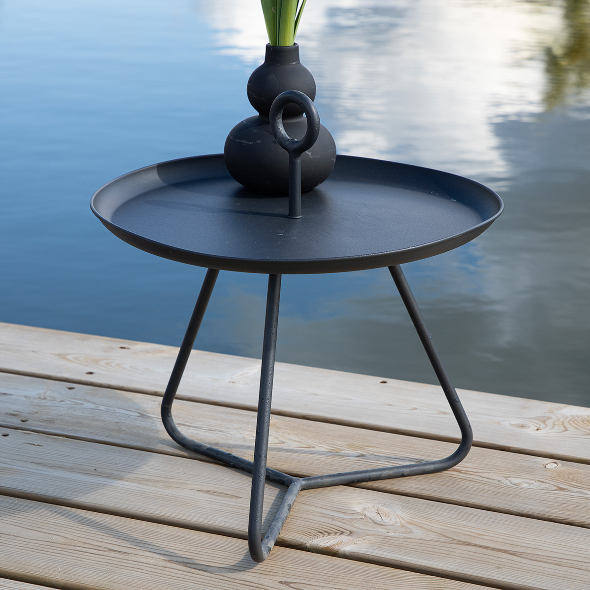 Elias metalen tuin bijzettafel zwart - Ø40 cm - tuintafel bijzettafel - ronde - 4 seizoenen - staal