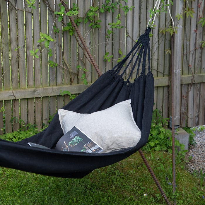 Coco hangmat zwart - opvouwbaar - tuin - binnen - buiten - 1 persoons - zonder standaard