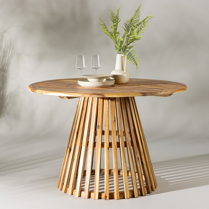 Malin houten tuintafel bruin - Ø 120 cm - terrastafel - acaciahout - aluminium - eettafel tuin - 4 stoelen