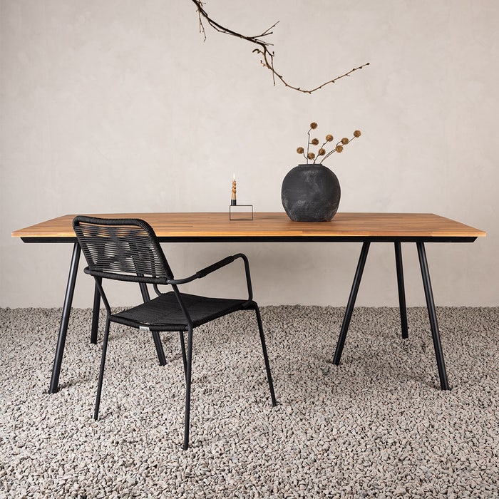 Joshua tuintafel zwart - met houten blad - 200 x 100 cm - terrastafel - eettafel tuin - weerbestendige