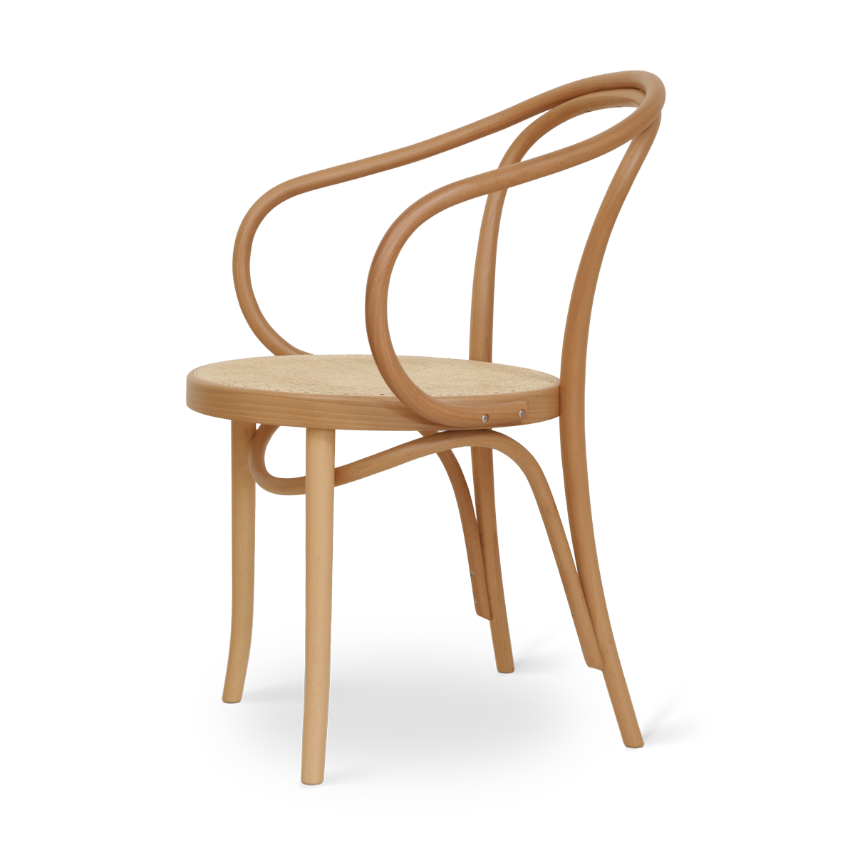 Venice No. 9 houten eetkamerstoel met armleuningen en rotan zitting naturel