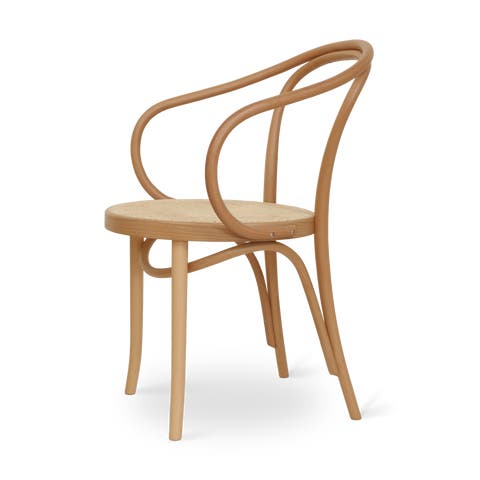 Venice No. 9 houten eetkamerstoel met armleuningen en rotan zitting naturel