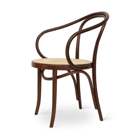 Venice No. 9 houten eetkamerstoel met armleuningen en rotan zitting walnoot